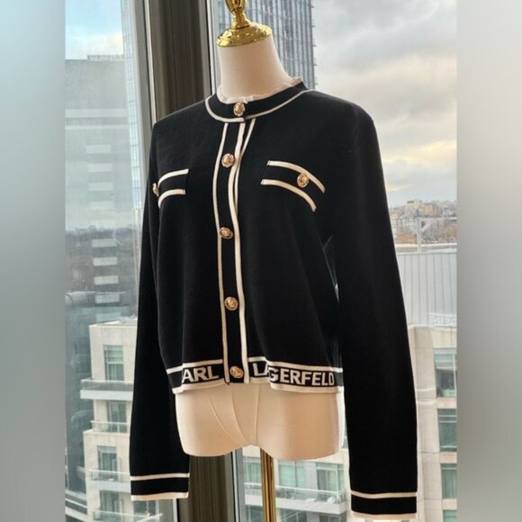 🆕 KARL LAGERFELD 🧿 NWT Classic Cardigan with Logo Embroidery & Buttons, Sz M - Picture 5 of 13